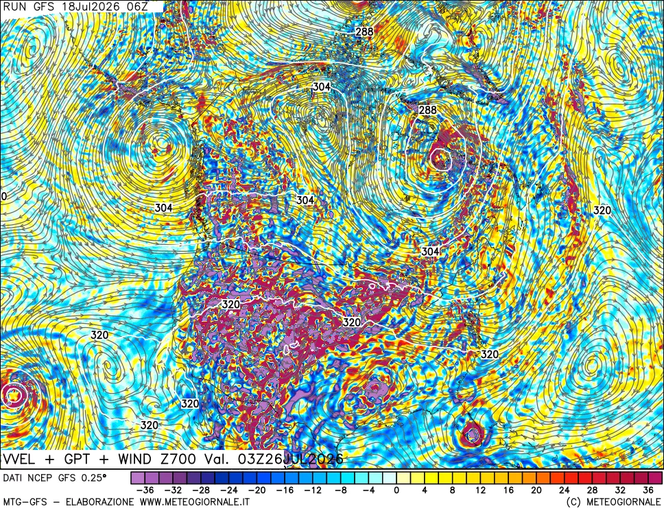 mappa 700 hPa Velocità verticiali + GPT + Vento
