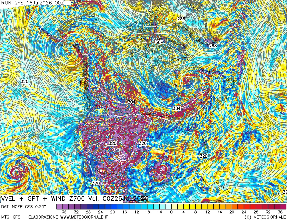 mappa 700 hPa Velocità verticiali + GPT + Vento