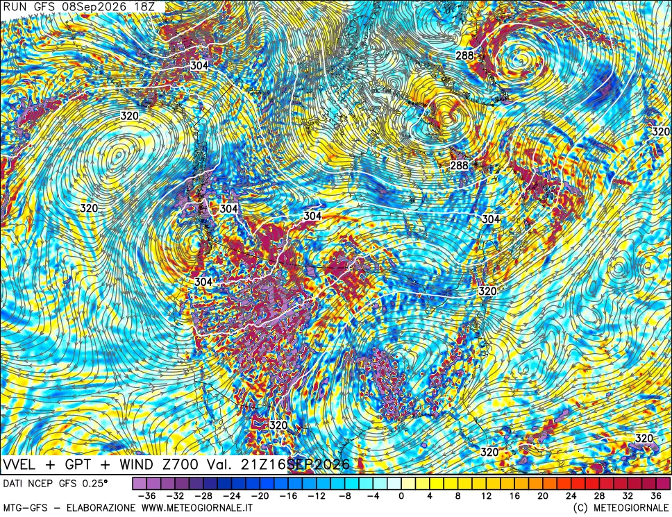 mappa 700 hPa Velocità verticiali + GPT + Vento