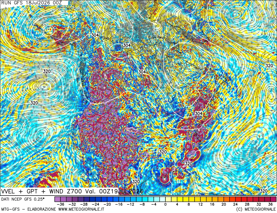 mappa 700 hPa Velocità verticiali + GPT + Vento