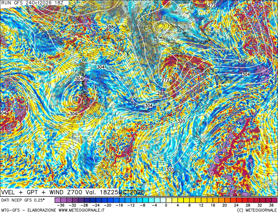 mappa 700 hPa Velocità verticiali + GPT + Vento