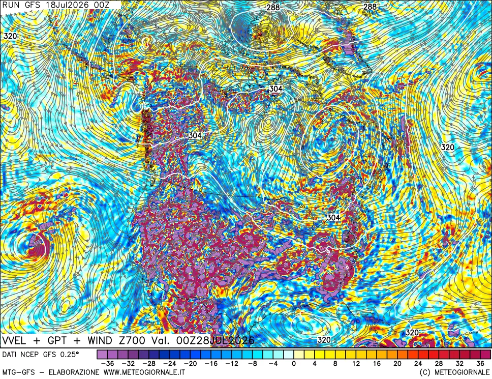mappa 700 hPa Velocità verticiali + GPT + Vento
