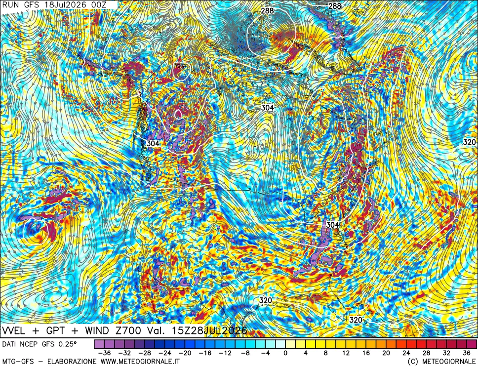 mappa 700 hPa Velocità verticiali + GPT + Vento