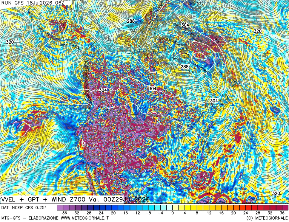 mappa 700 hPa Velocità verticiali + GPT + Vento