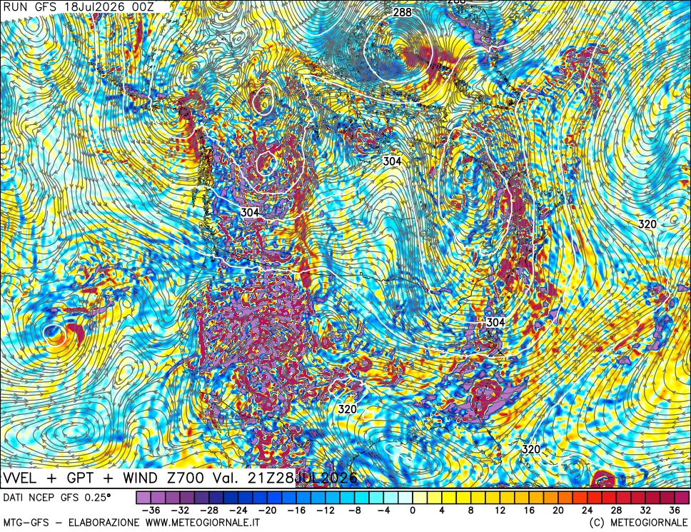 mappa 700 hPa Velocità verticiali + GPT + Vento