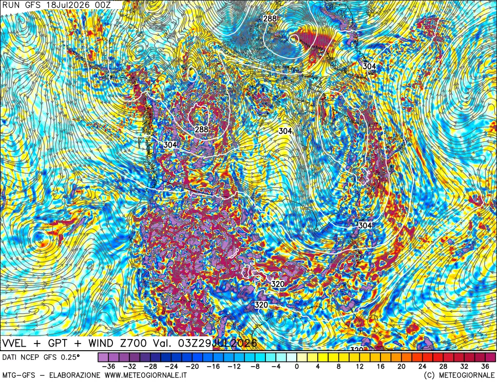 mappa 700 hPa Velocità verticiali + GPT + Vento