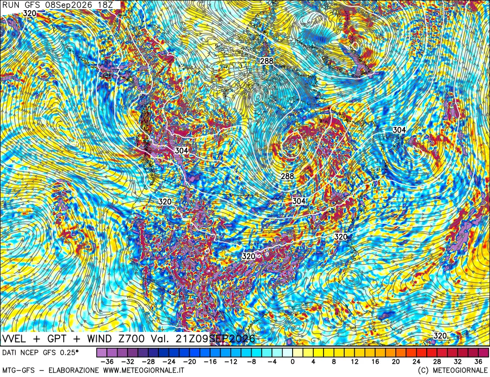mappa 700 hPa Velocità verticiali + GPT + Vento
