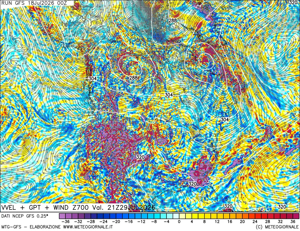 mappa 700 hPa Velocità verticiali + GPT + Vento