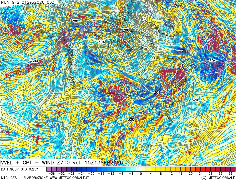 mappa 700 hPa Velocità verticiali + GPT + Vento