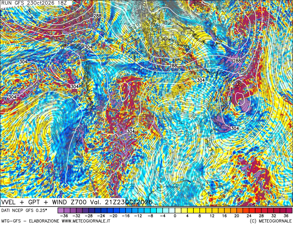 mappa 700 hPa Velocità verticiali + GPT + Vento