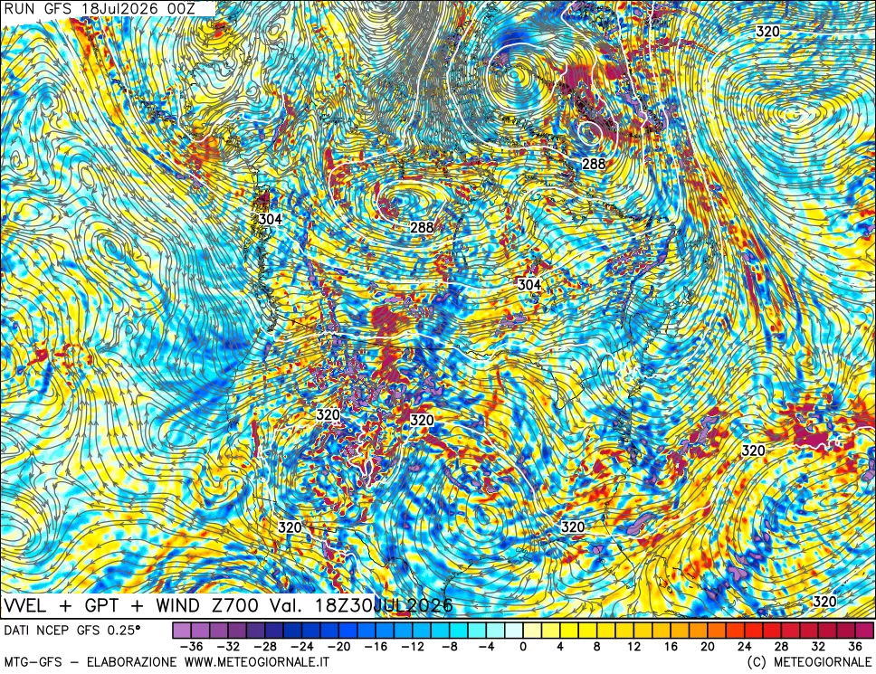 mappa 700 hPa Velocità verticiali + GPT + Vento