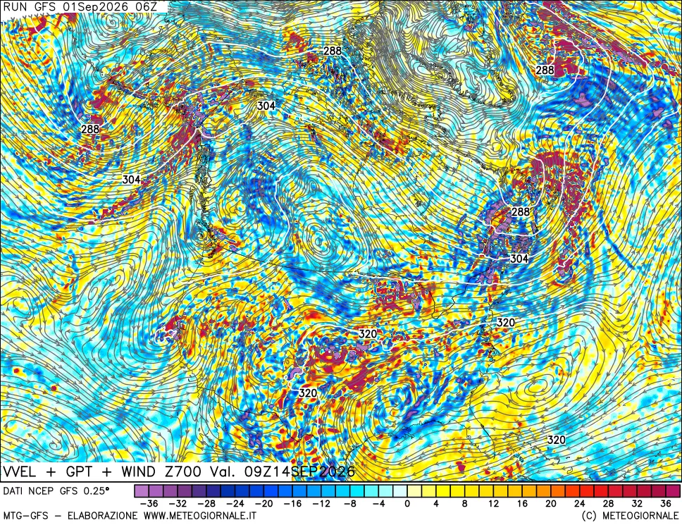 mappa 700 hPa Velocità verticiali + GPT + Vento