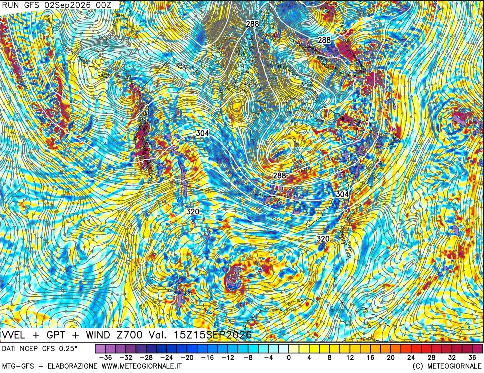 mappa 700 hPa Velocità verticiali + GPT + Vento