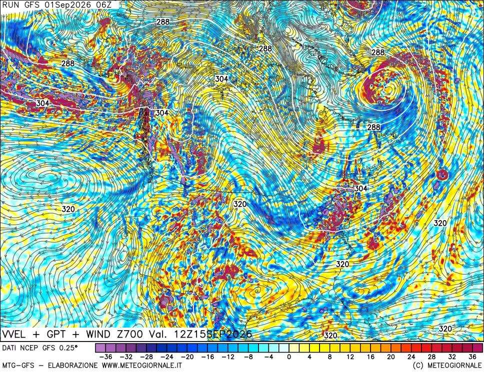 mappa 700 hPa Velocità verticiali + GPT + Vento