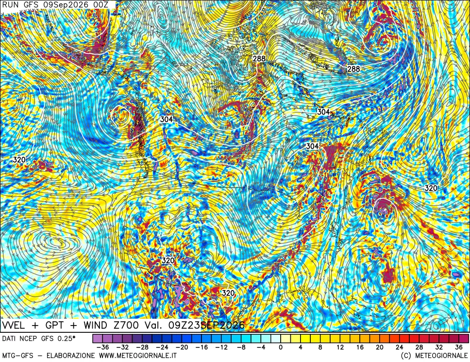 mappa 700 hPa Velocità verticiali + GPT + Vento