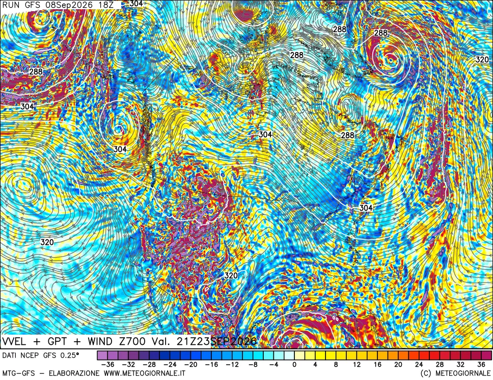 mappa 700 hPa Velocità verticiali + GPT + Vento