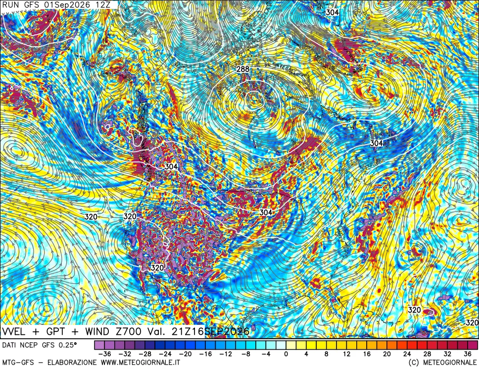 mappa 700 hPa Velocità verticiali + GPT + Vento