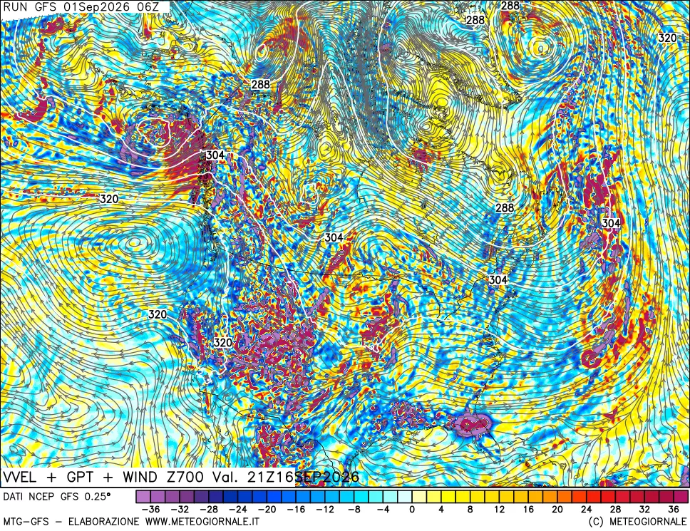 mappa 700 hPa Velocità verticiali + GPT + Vento