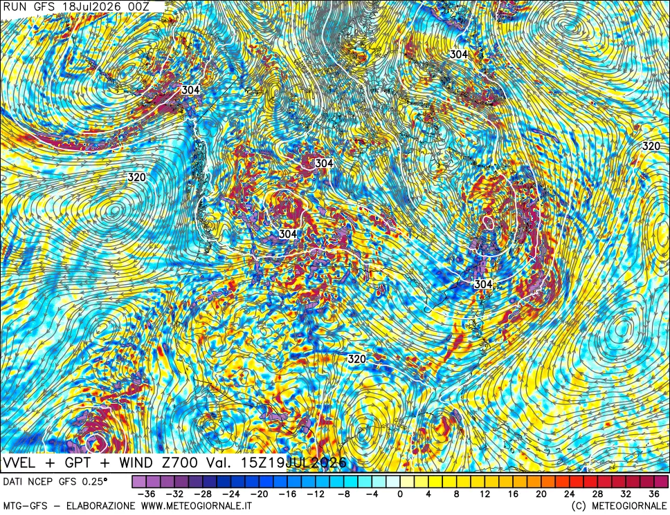 mappa 700 hPa Velocità verticiali + GPT + Vento
