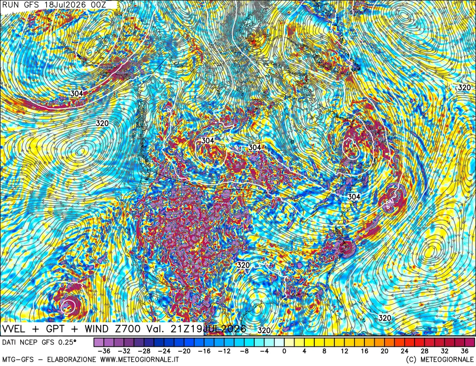 mappa 700 hPa Velocità verticiali + GPT + Vento