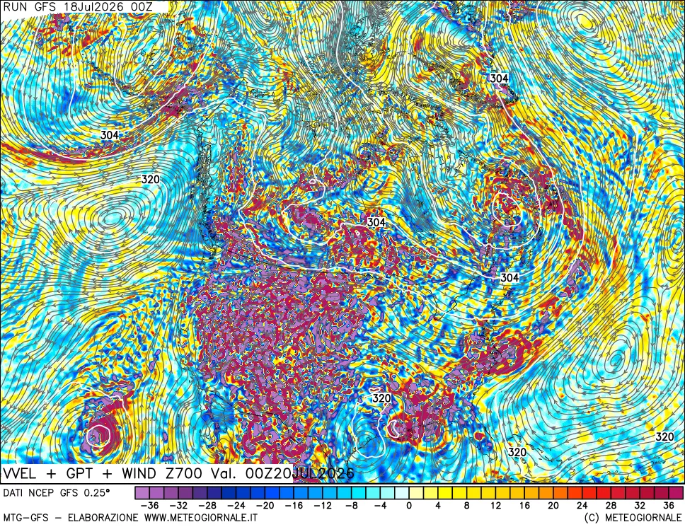 mappa 700 hPa Velocità verticiali + GPT + Vento