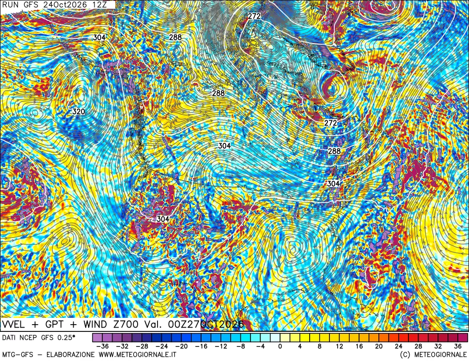 mappa 700 hPa Velocità verticiali + GPT + Vento