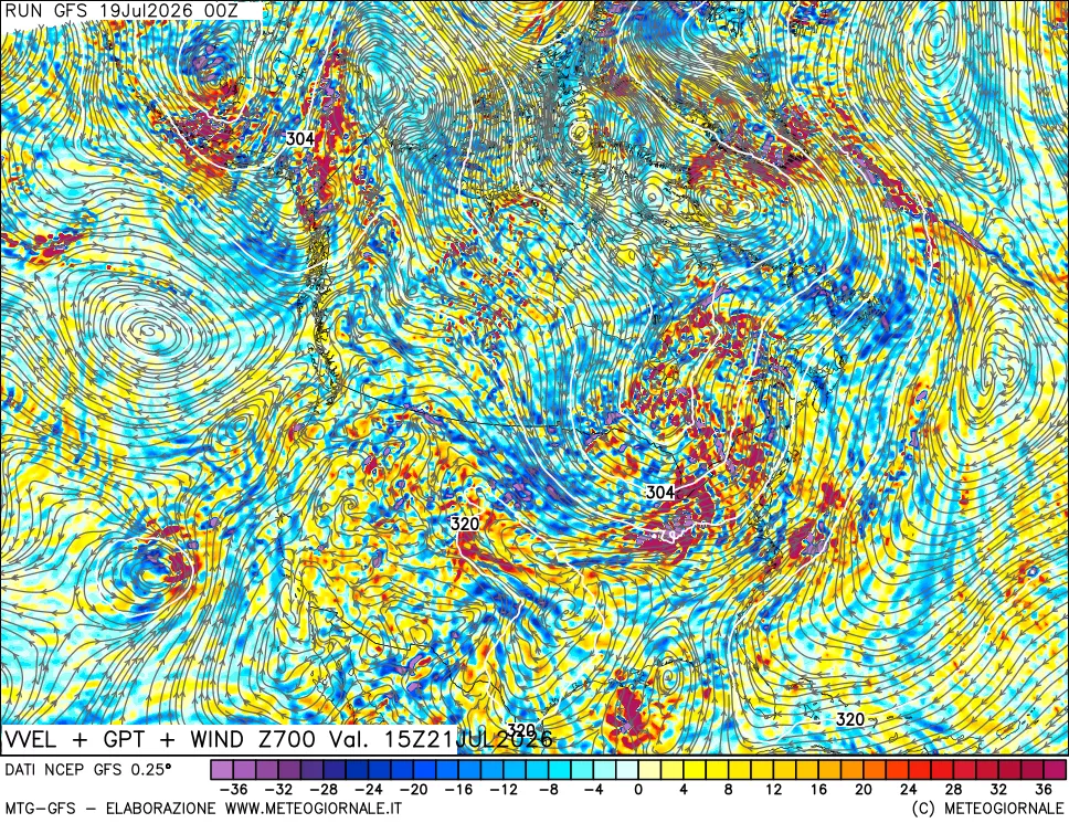 mappa 700 hPa Velocità verticiali + GPT + Vento