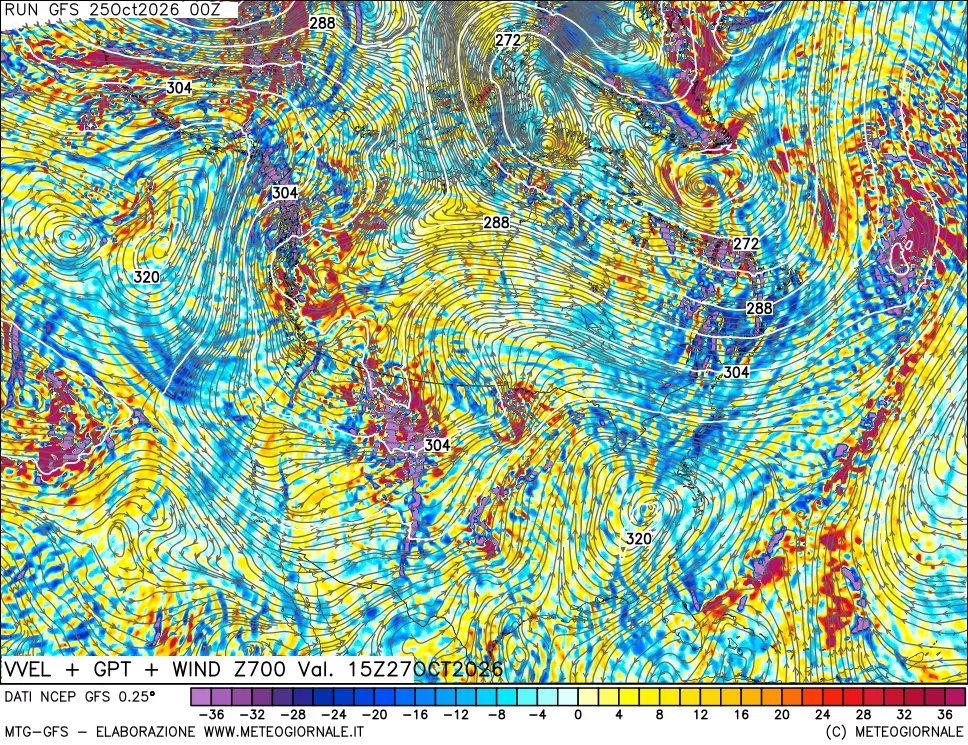mappa 700 hPa Velocità verticiali + GPT + Vento