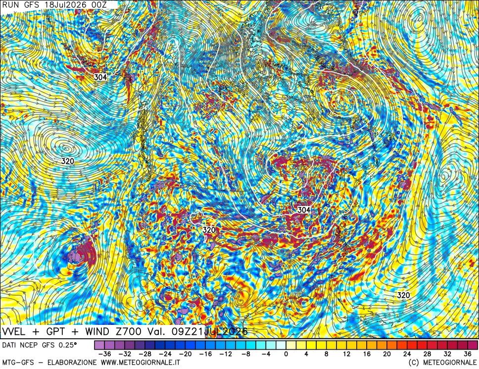 mappa 700 hPa Velocità verticiali + GPT + Vento