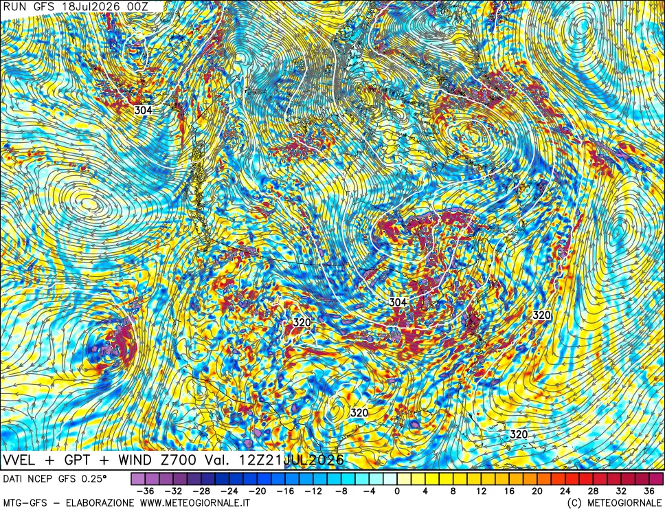 mappa 700 hPa Velocità verticiali + GPT + Vento