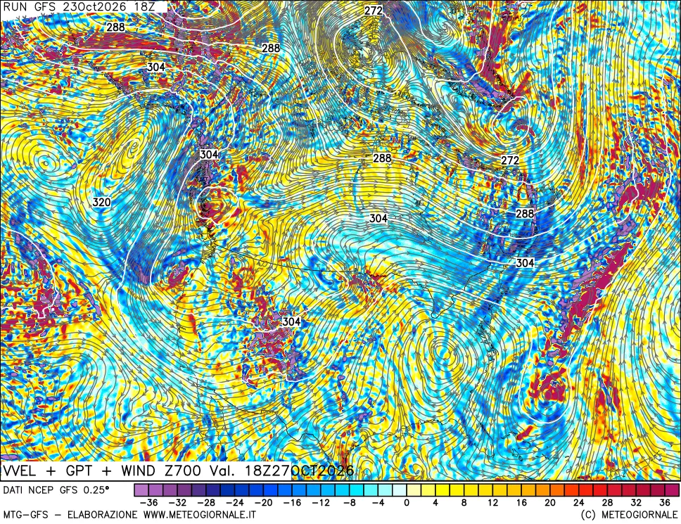 mappa 700 hPa Velocità verticiali + GPT + Vento