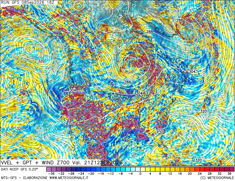 mappa 700 hPa Velocità verticiali + GPT + Vento