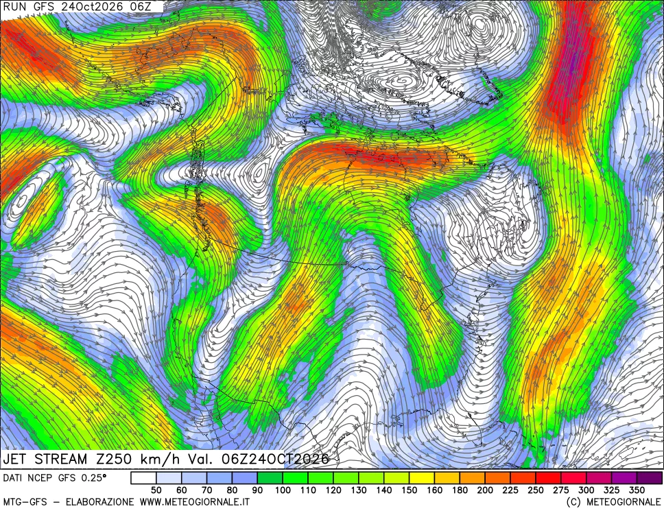 mappa 250 hPa Jet stream