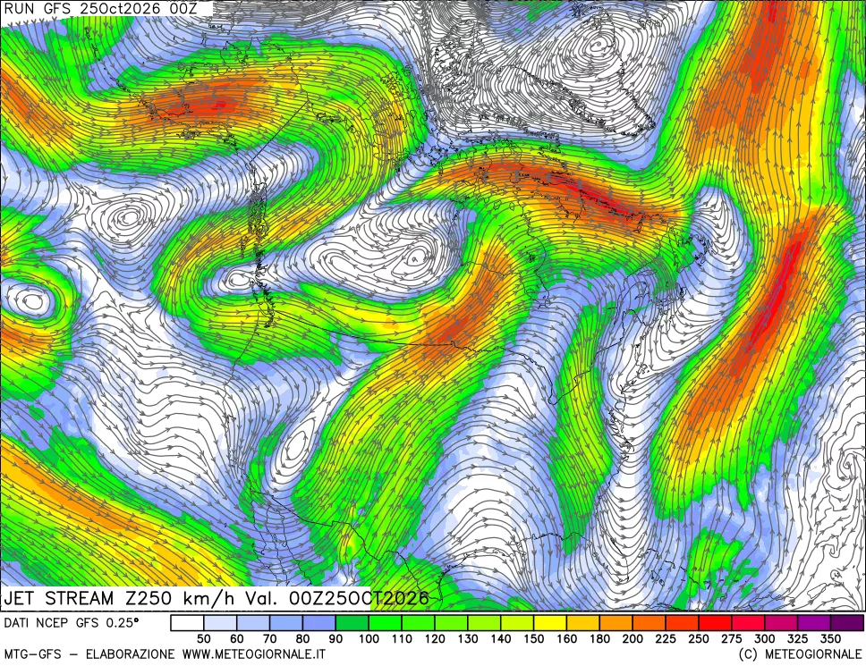 mappa 250 hPa Jet stream