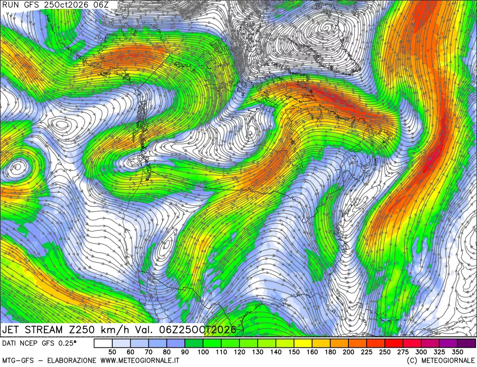 mappa 250 hPa Jet stream
