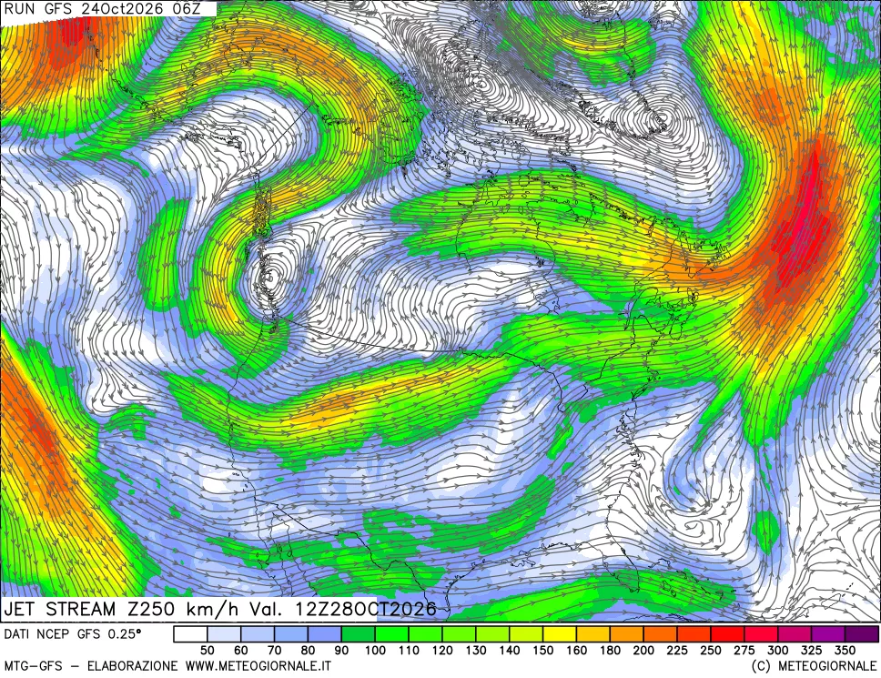 mappa 250 hPa Jet stream
