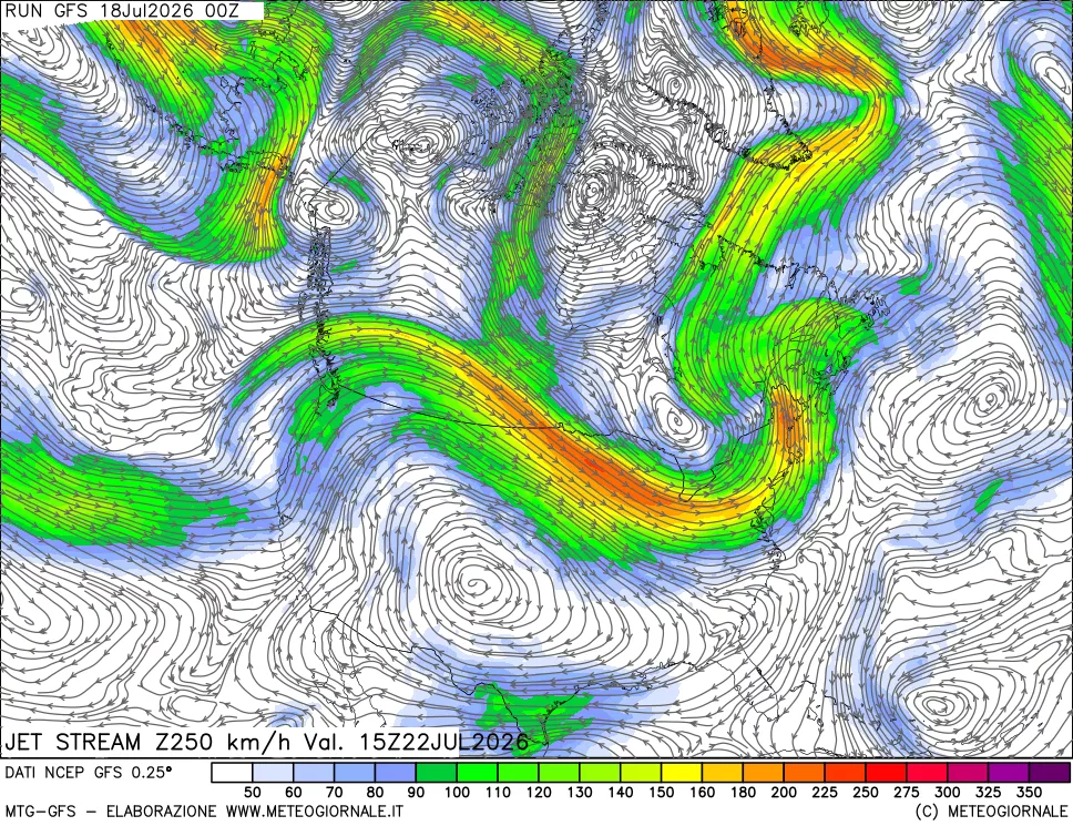 mappa 250 hPa Jet stream