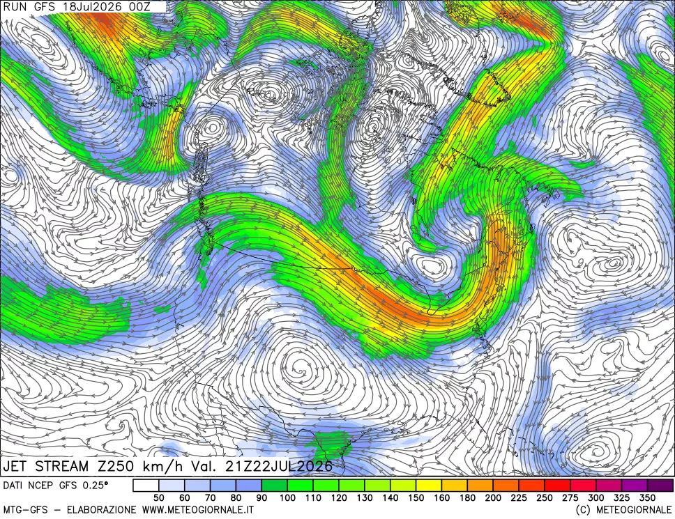 mappa 250 hPa Jet stream