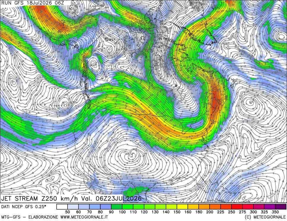 mappa 250 hPa Jet stream