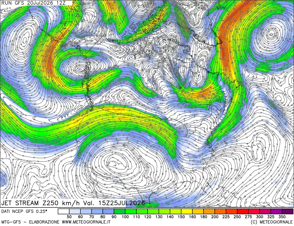 mappa 250 hPa Jet stream