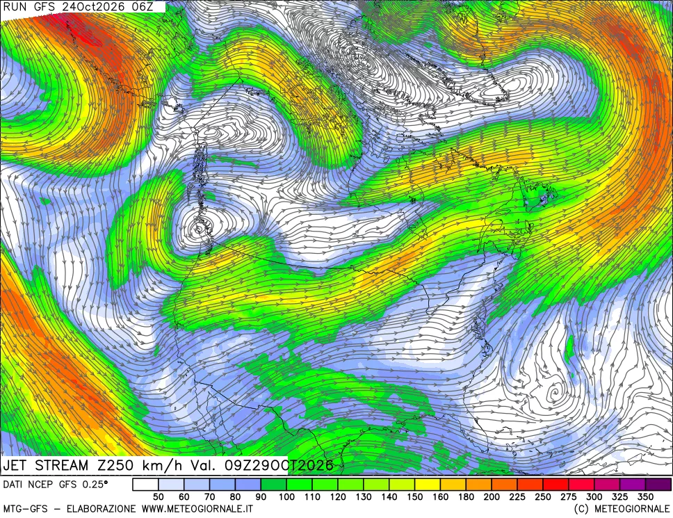 mappa 250 hPa Jet stream