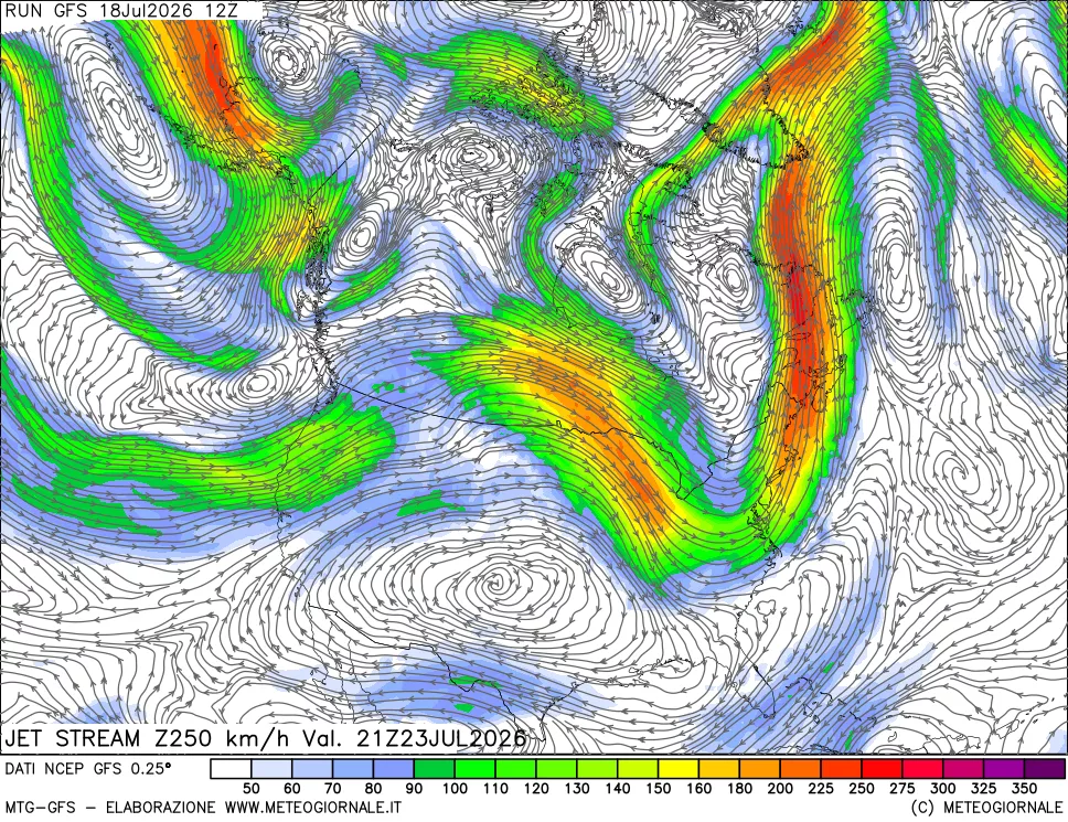 mappa 250 hPa Jet stream
