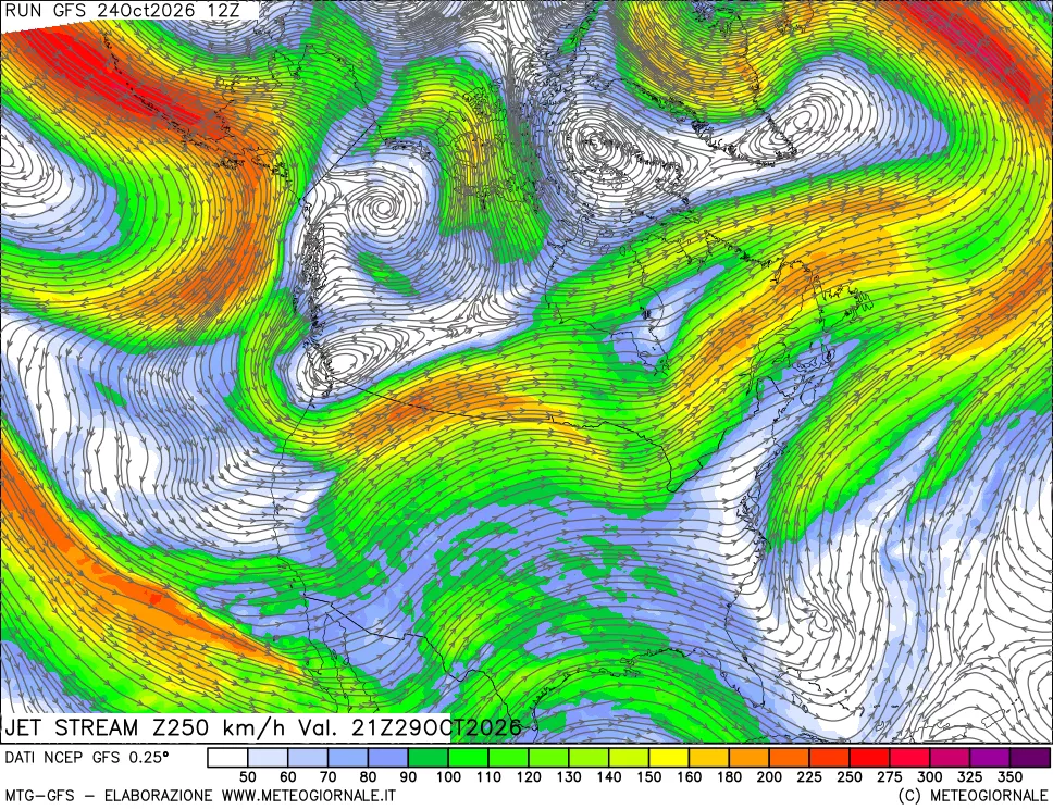 mappa 250 hPa Jet stream