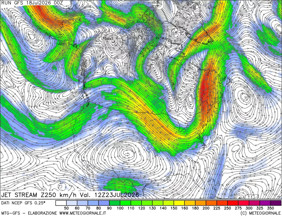 mappa 250 hPa Jet stream