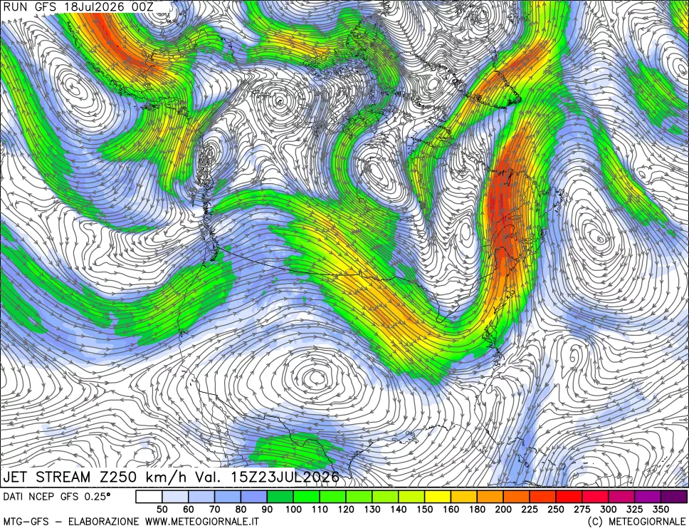 mappa 250 hPa Jet stream