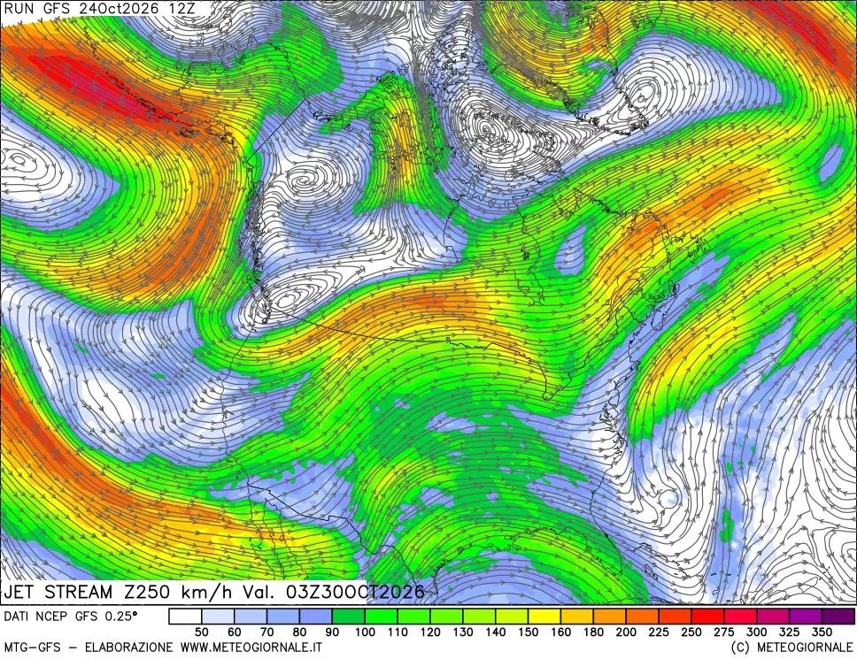 mappa 250 hPa Jet stream