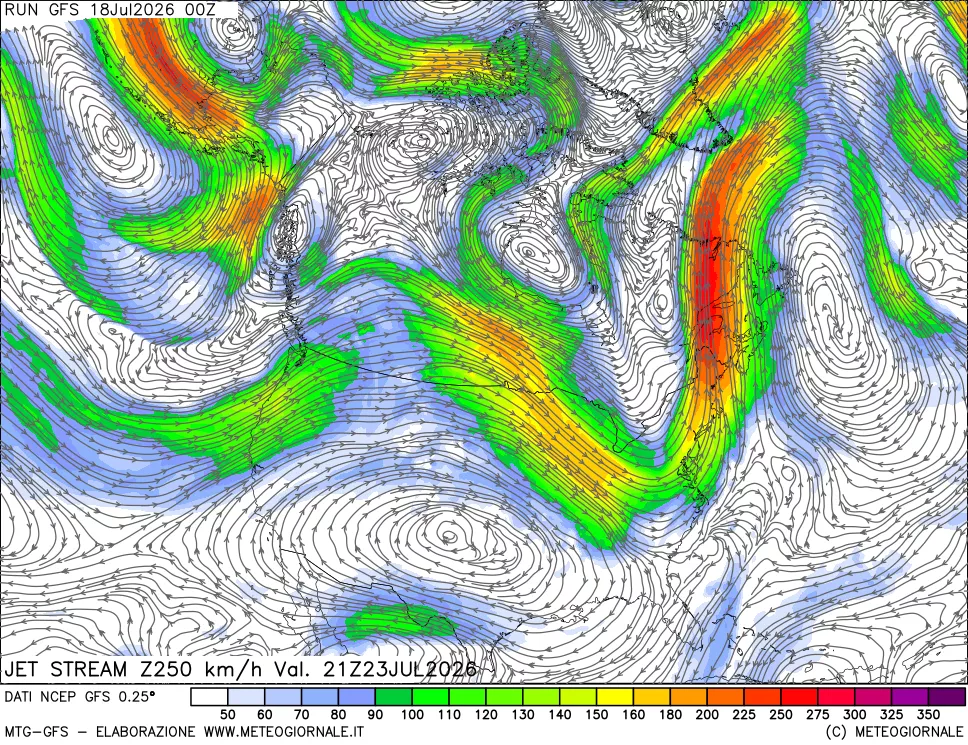 mappa 250 hPa Jet stream
