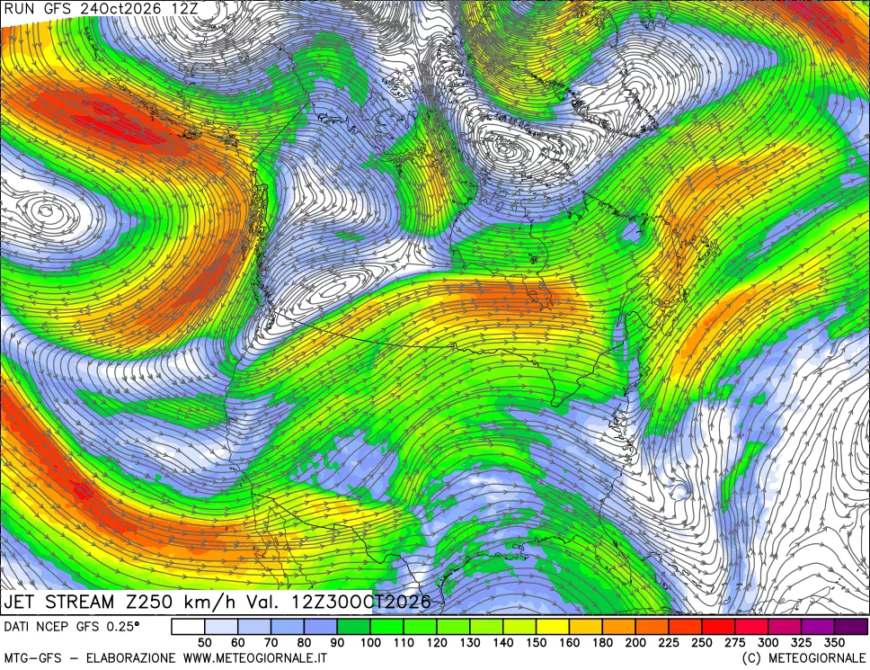 mappa 250 hPa Jet stream