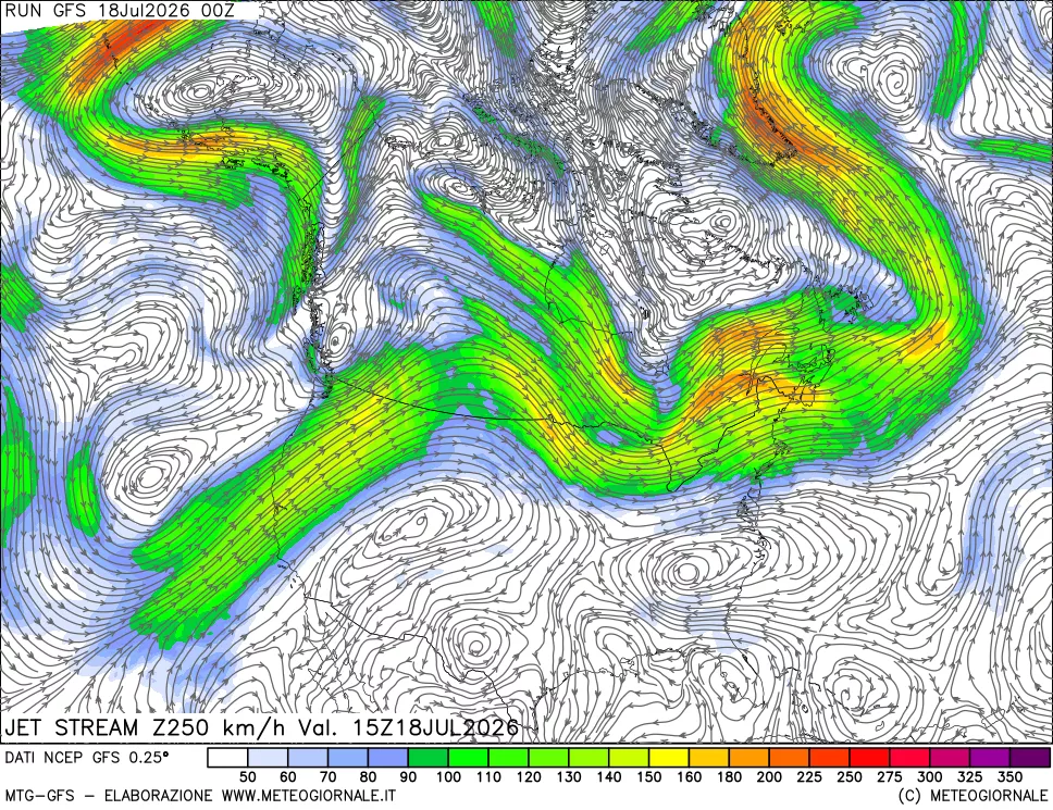 mappa 250 hPa Jet stream
