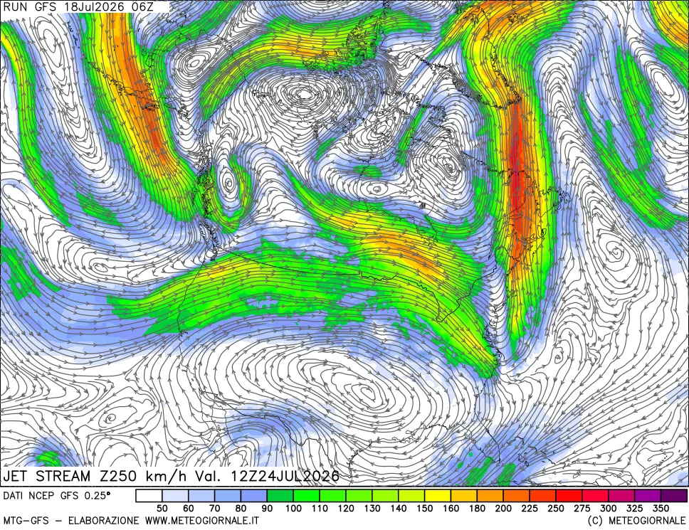 mappa 250 hPa Jet stream